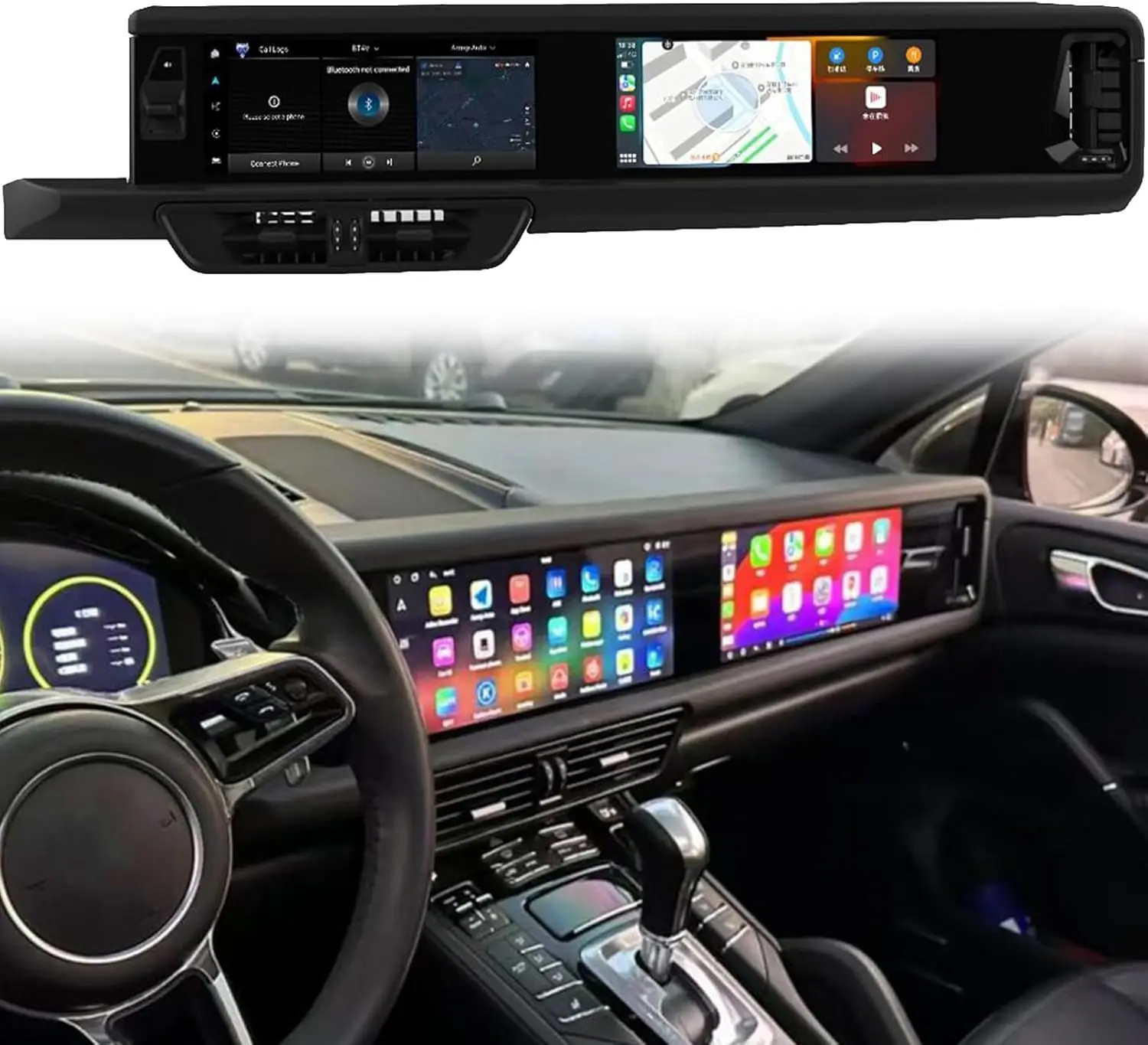 2K Dual Screen Car Radio Stereo For Porsche Cayenne 2010-2017 Touch Screen Android 14 Wireless Carplay Android Auto WiFi GPS DSP PCM 3.1 Head Unit  8+256GB US Stock