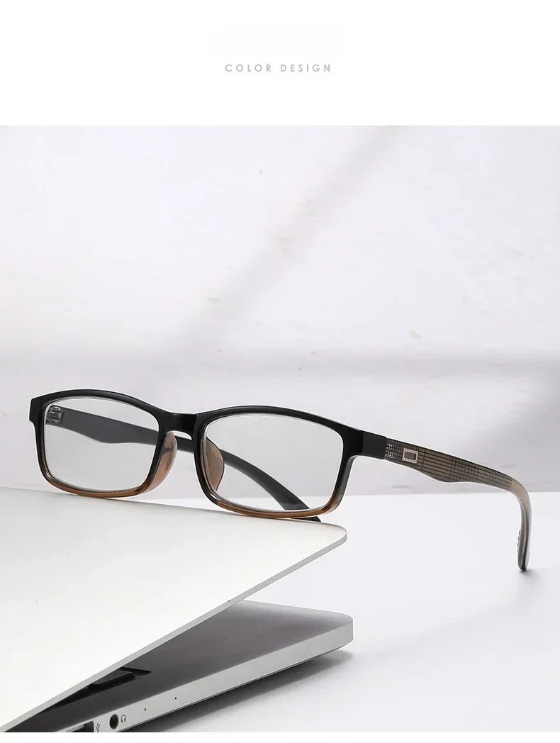 Herren-Presbyopie-Brille mit klassischem Farbverlauf und quadratischem Rahmen, multifokale Lesebrille mit photochrome Linse, 0 bis +4,0 – Detail 12