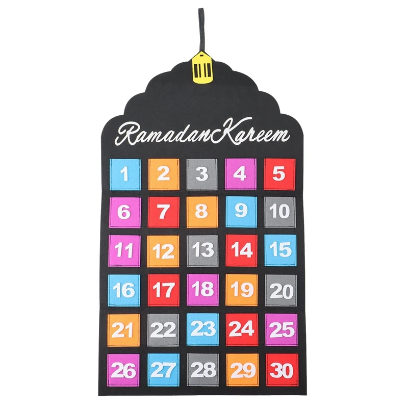 

40X70cm Ramadan Calendar Mubarak Kareem Countdown Felt Calendar Wall Hanging DIY Ramadan Party Eid Decorations