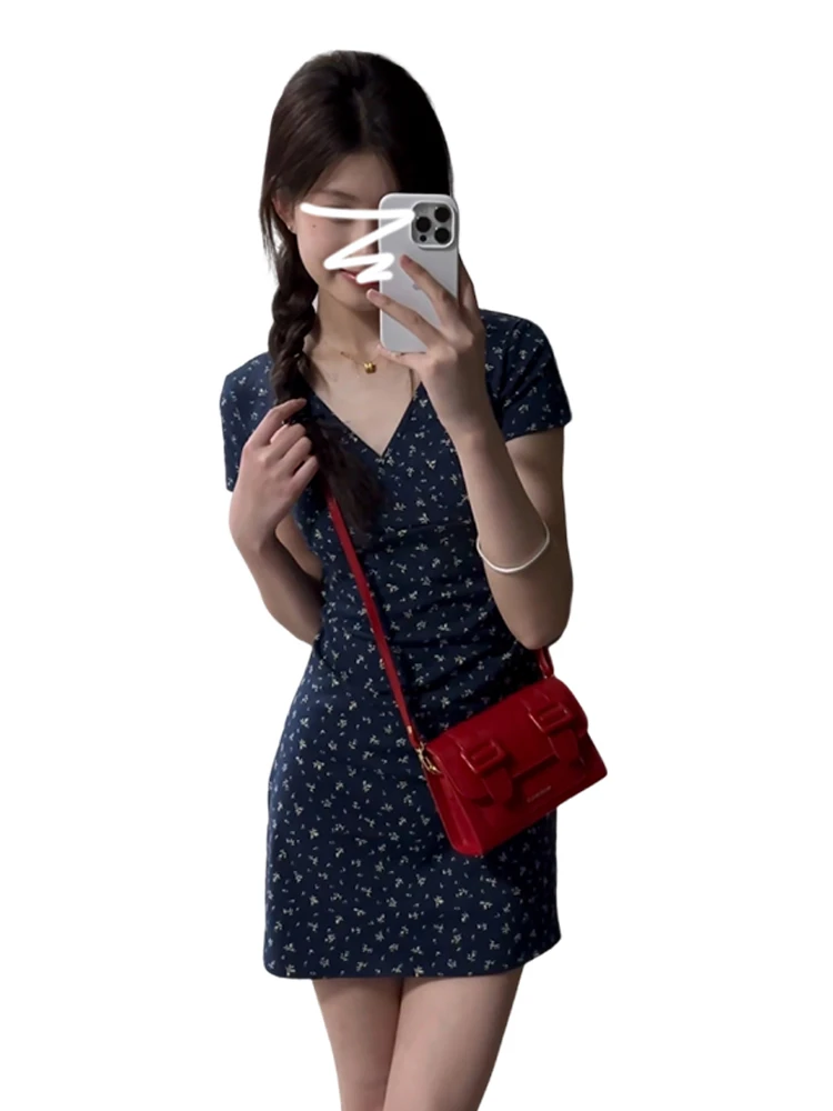 Retro V-Ne Bloemen ort Dr Dames Zomer Nieuwe Sle Hoge Taille Bodycon Dr Zachte Comfortabele Koreaanse Sle A-lijn S...