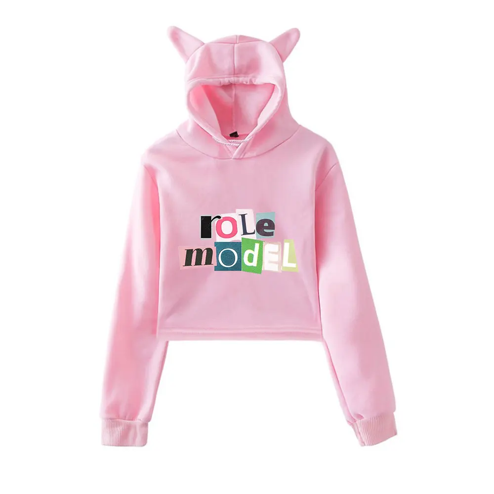Role Model Merch Vintage 90s Streetwear logo Hoodie Hoodies Sweatshirts for Girls Cat Ear Crop Fashion Sports Pullover
