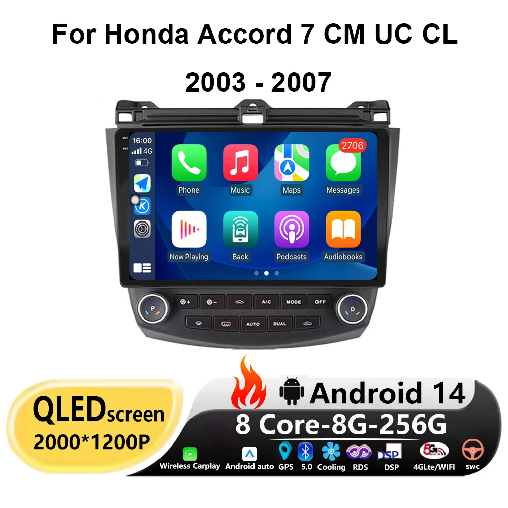 

Carplay Auto Android 14 For Honda Accord 7 CM UC CL 2003 - 2007 Multimedia Video Player Navigation Stereo Car Radio GPS 4G WIFI