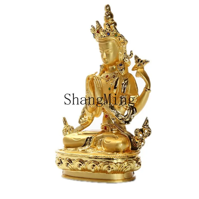 

XH Tibetan ornaments Alloy Guanyin small Buddha statue Sakya Manjushri Tara decorative ornaments Lotus gilded Buddha statue