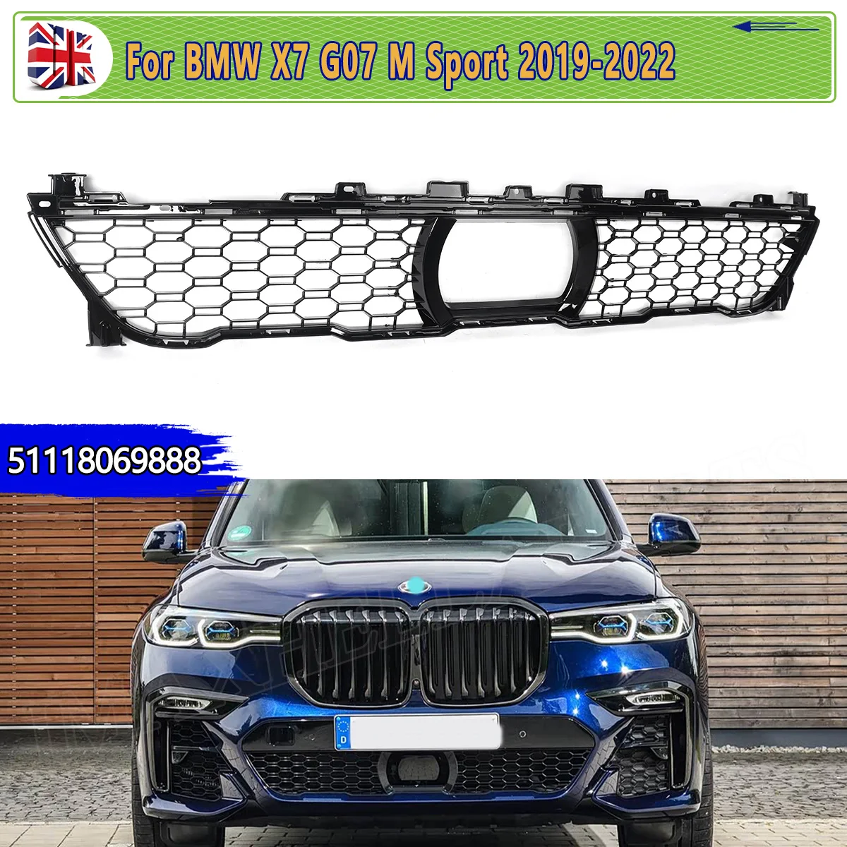 

Передний бампер, сотовая решетка для почек для BMW X7 G07 M Sport 2019 2020 2021 2022, черный M50i XDrive40i, центральная нижняя решетка