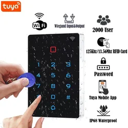 WiFi Tuya App Backlight Touch 125khz RFID Card Access Control Card Reader Keypad WG26 Output Alarm Management Card Support