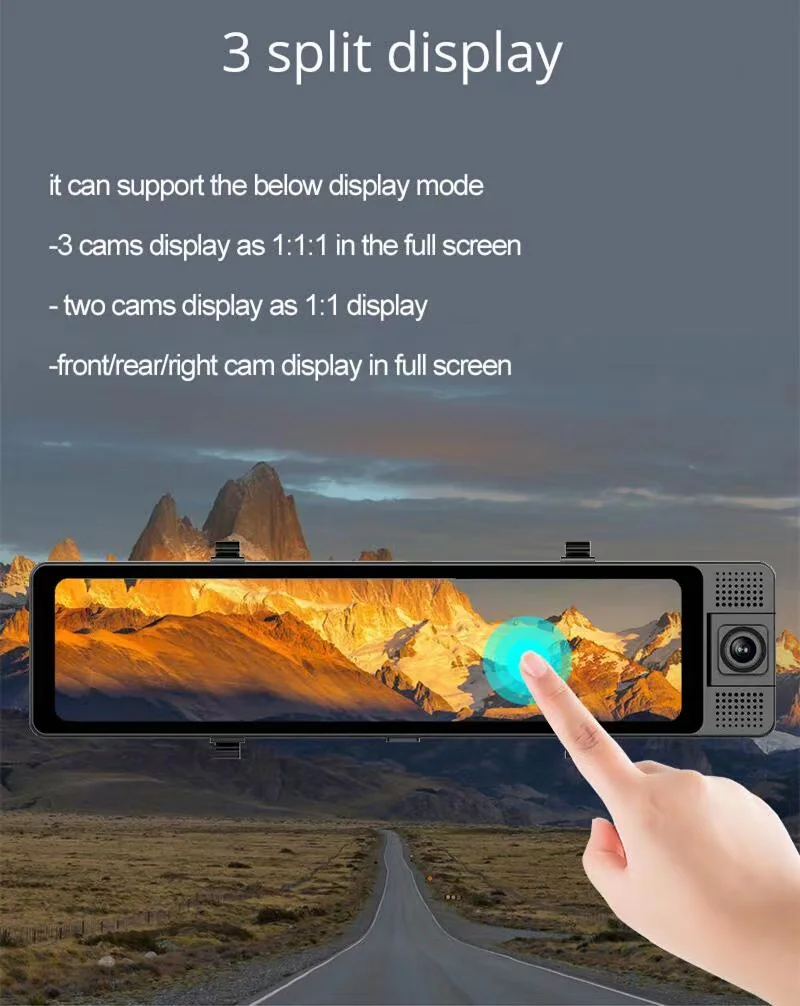 12 inch Car Rearview Mirror 3 Cameras DVR Dash Camera GPS Logger FHD 1080P ADAS Dash Cam Video Recorder 180 Degree Lens DVRS