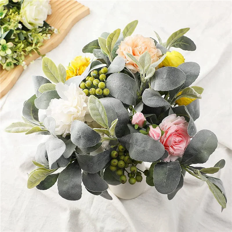 

A36T-45 Pcs Artificial Flocked Lambs Ear Greenery Stem Faux Lamb's Ear Branches Picks Rustic Wedding Centerpiece