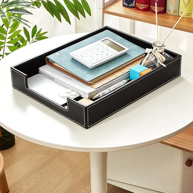 Leather Desk Organizer Tray, Stackable Leather Tray, Desk Organizers and Accessories, Magazine File for Office Supplie