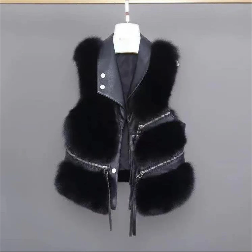 Women\'s Imitation Mink Vest Female Waistcoat Jacket Warm Sleeveless Outerwear Short Stitched Sheepskin Gilet Winter New