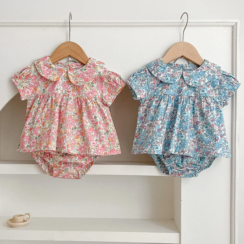 2024 New Summer Toddler Baby Girl Clothes Set Short Sleeved Cotton Printed Shirt+PP Shorts 0-24M Children Clothing Set