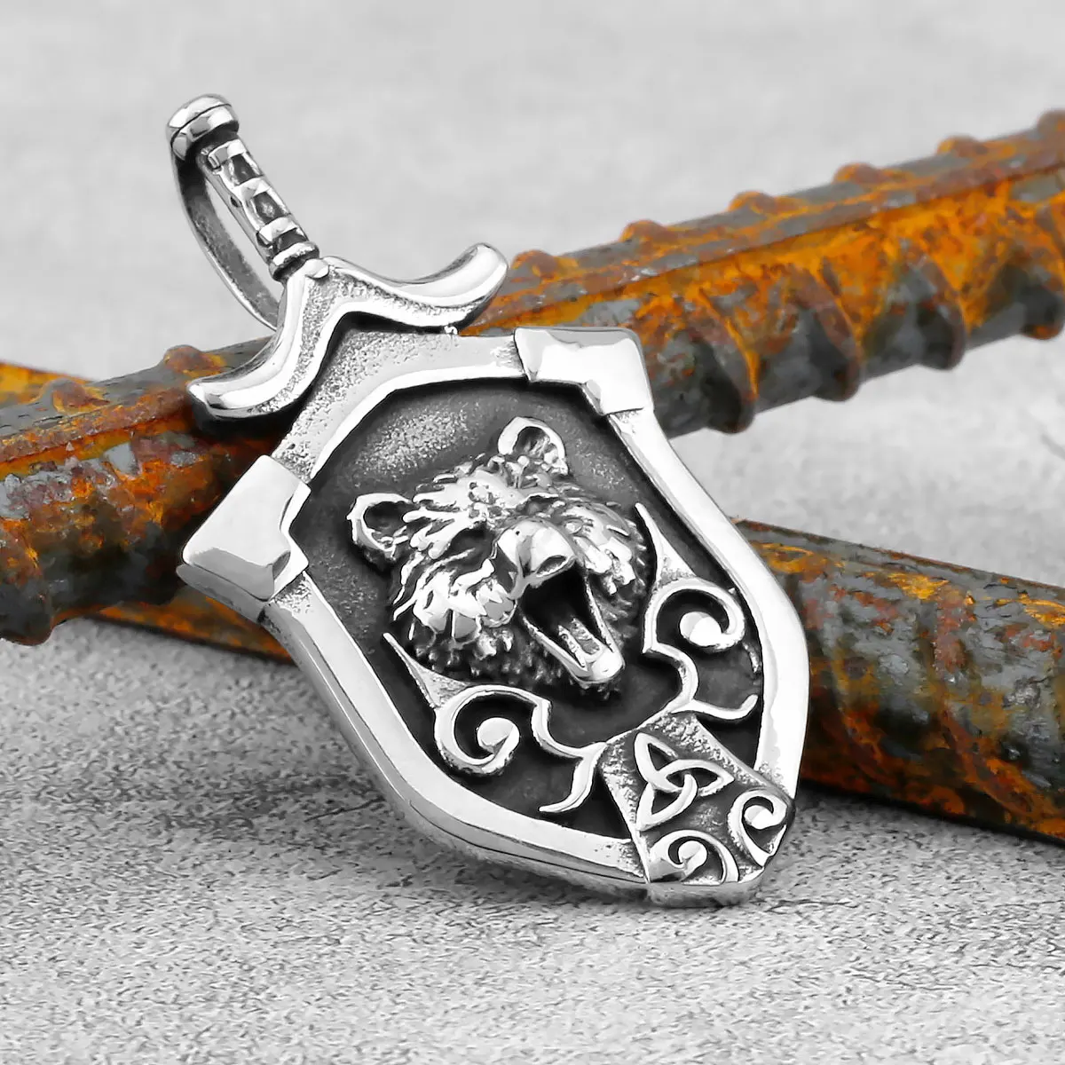 Stainless Steel Viking Vintage Wolf Head Necklace Nordic Men\'s Punk Bear Totem Amulet Pendant Necklace Jewelry Gift Wholesale