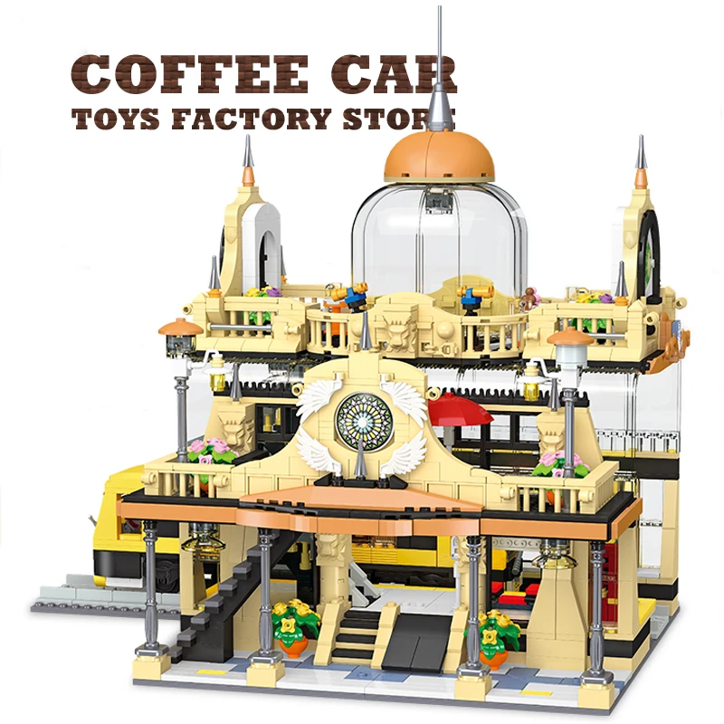 Ensemble de blocs de construction de gare créative, LED, vue sur la rue, maison ferroviaire, briques MOC, jouets pour enfants, cadeaux de noël pour adultes, bricolage