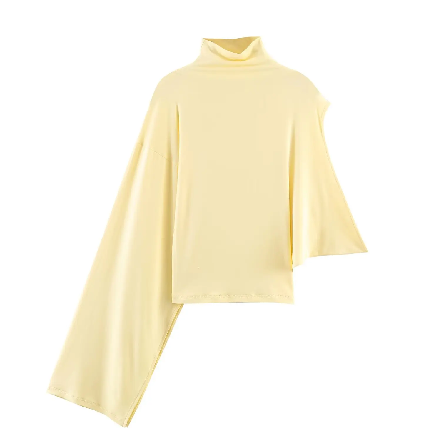 2026 Spring Summer Asymmetrical High Neck Top For Women One Shoulder Cape Sleeve Irregular Hem Casual Blouse Elegant Party Tops