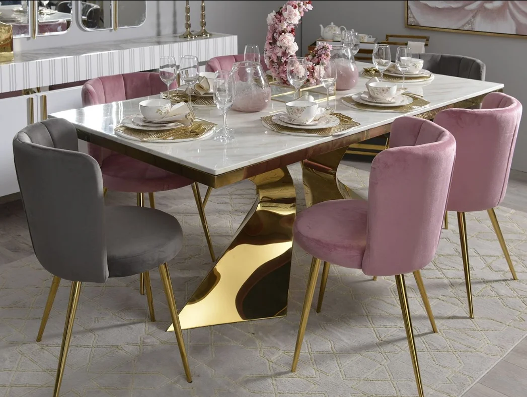 bv-Newest High Quality Luxury Gold Stainless Steel Dining Table Marble Wedding Table for Home Hotel Restaurant·