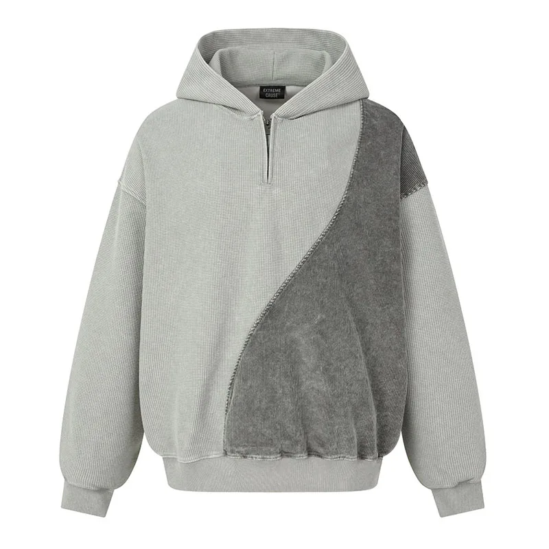 Vintage Color Block Patchwork Sweatshirts Streetwear Harakuju Hip Hop Pullover Hoodies For Male Oversized