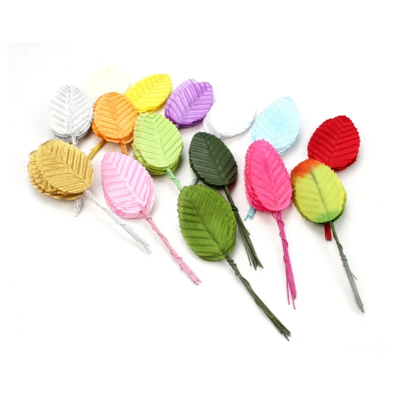 50Pcs Silk Leaf Green Artificial Leaves Bulk Fake Rose Wire Leaves Fabric Leaves For Bouquet Wreath DIY Craft Scrapbooking Decor