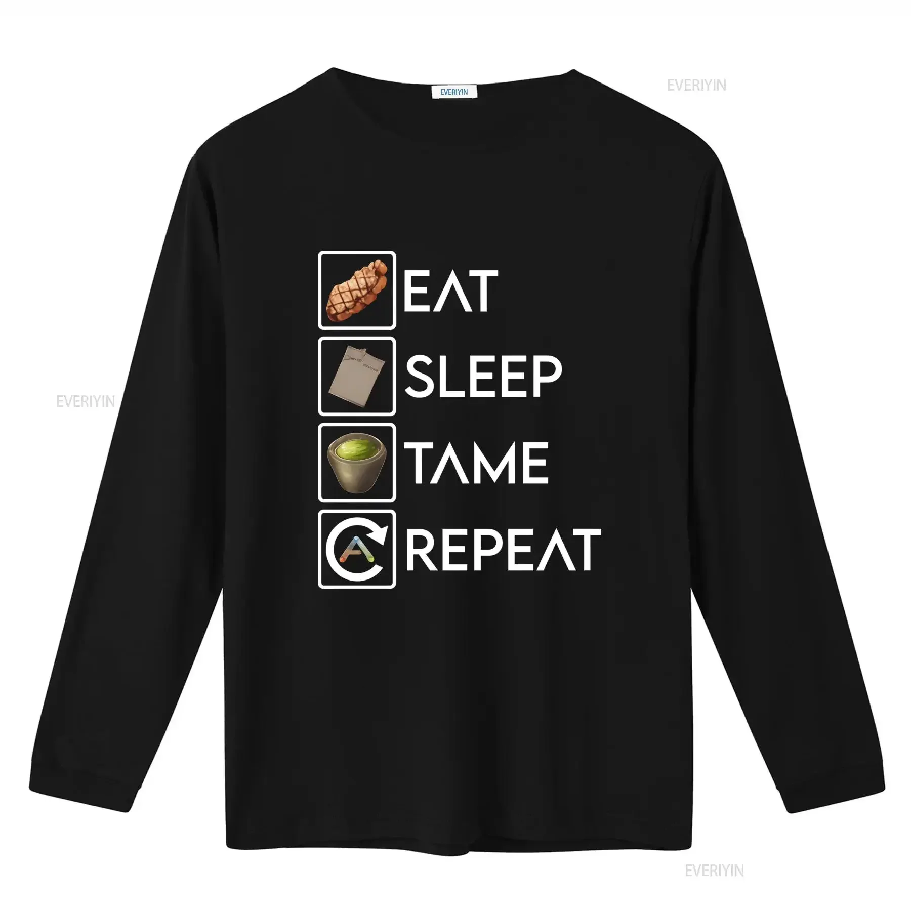 Ark Survival Evolved Men's Black T Shirt Eat Sleep Tame Repeat Design vintage Washed Stretched designer clothes Unisex Casual