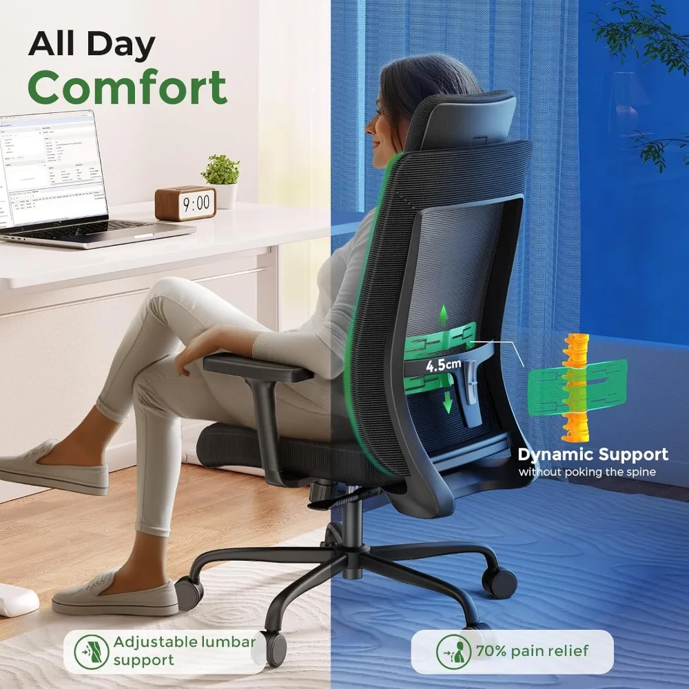 Silla de oficina ergonómica que se inclina en cualquier ángulo para bloquear en un escritorio de computadora de respaldo alto con soporte lumbar ajustable