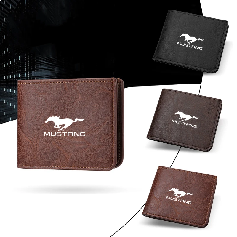 1pcs Car Logo Wallet Men Leather Driver Licence Holder Key Card Bag For Mustang Ford Fiesta Kuga Edge Mondeo ST Fusion Explorer