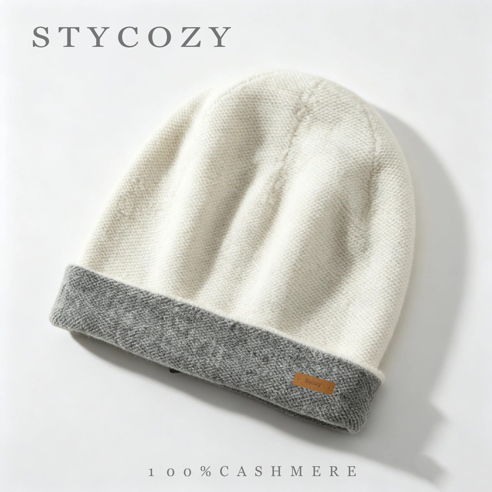 Unisex100%Pure Cashmere Reversible Double Sided Beanies 2Layer Color Block Cuffed Knit Hat Women Thick Daily Winter Skullies Cap