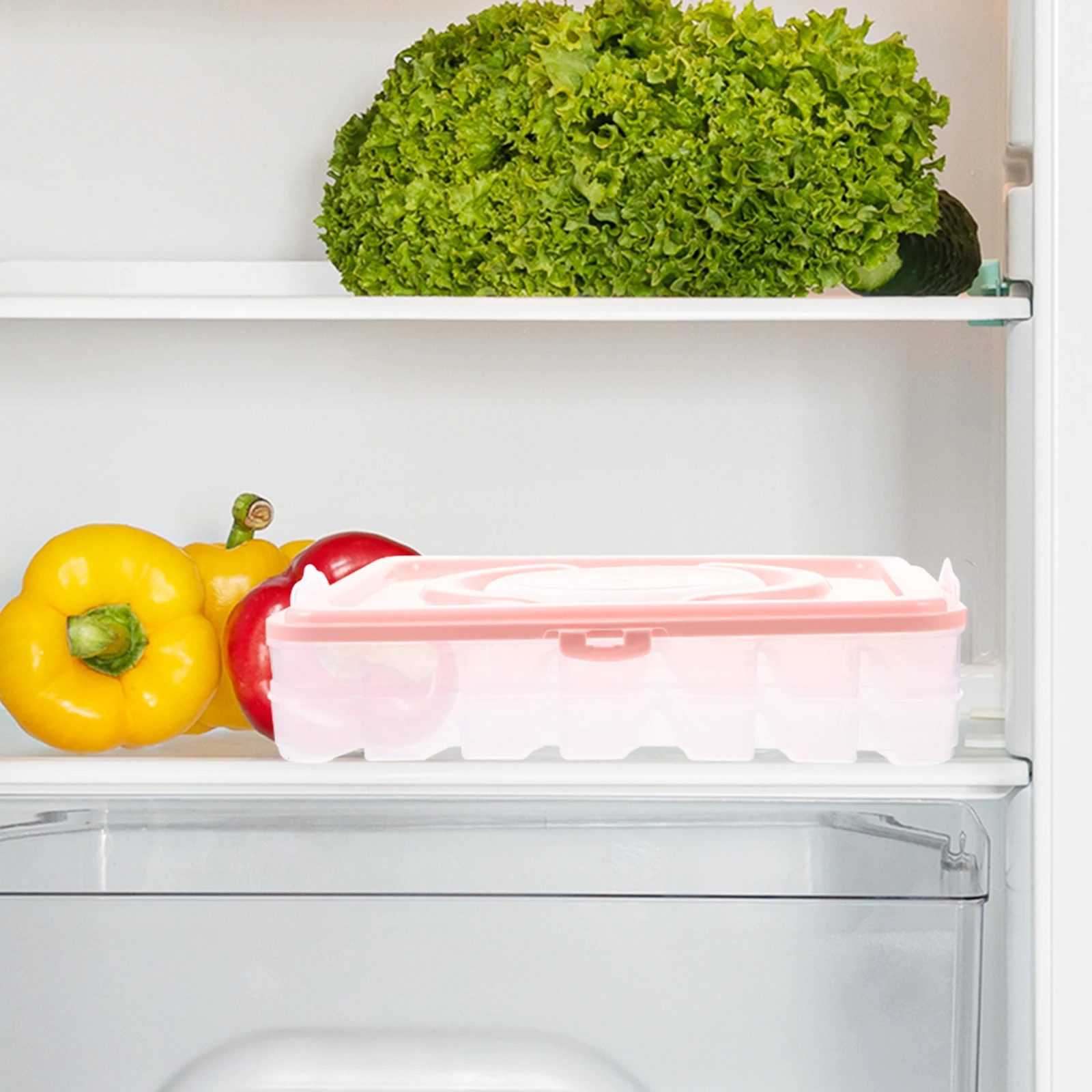 

Pink Food Grade Freezer Storage Box 2 Layers PP Material Fridge Container Dumpling ganizer Refrigerator Holder