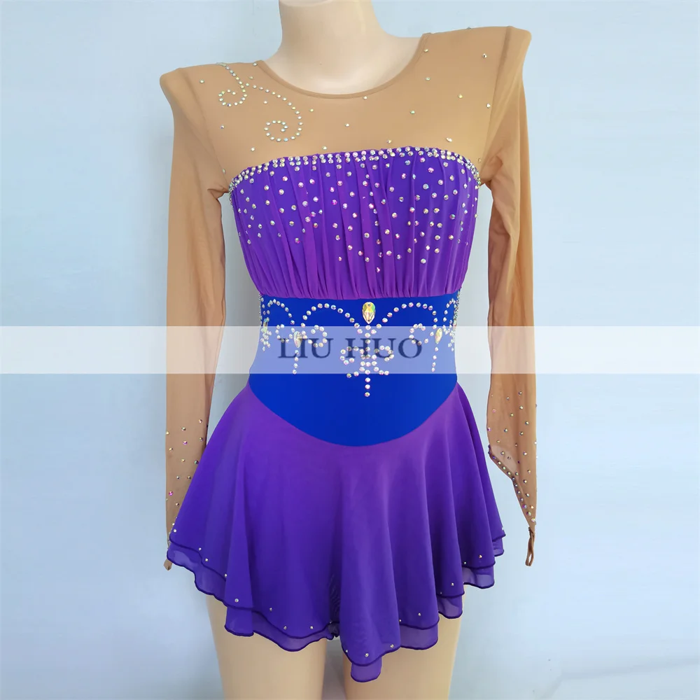 LIUHUO Ice Dance Figure Skating Dress Women Adult Girl Teen Customize Costume Performance Competition Dance PurpleLeotard Roller