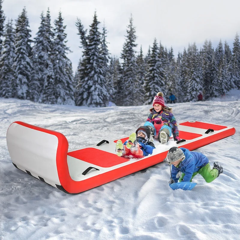 Foldable PVC Towable Snow Tube, Inflatable Toboggan, Drop Stitch Sled with Handles, Winter Sports Equipment