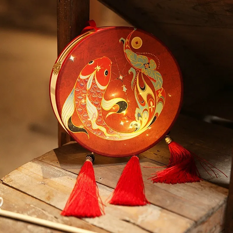 Lotus Chinese Dragon Palace Lantern Vintage Style Portable Round Tassel Light Lantern