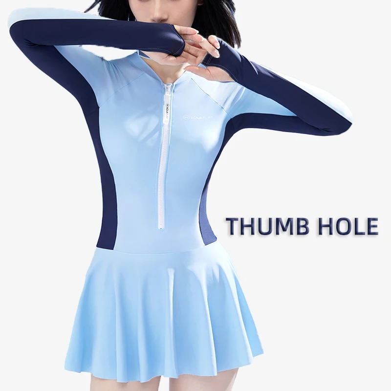 

AquaPlay Summer Women Sport Swimsuit One Piece UPF50+ Beach Long Sleeve Fashion Chest Padding Surfing Diving