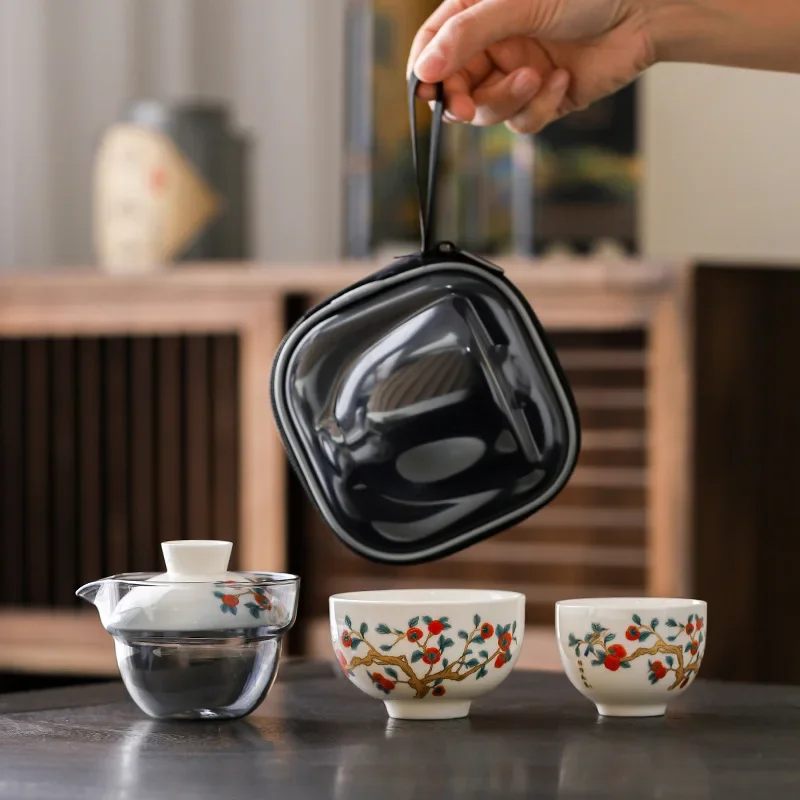 Flower Hand-painted Travel Tea Set One Pot Two Cups Panda Quick Guest Cup Souvenir Gift Outdoor Camping Portable Teaware Cups