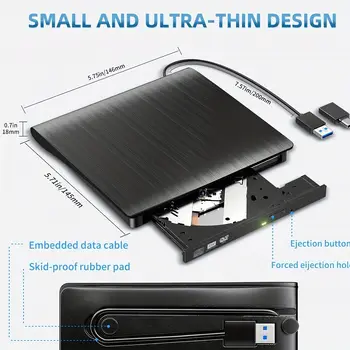 3.0 USB 外接 DVD 光碟機 - 可攜式 CD/DVD +/-RW 燒錄機,適用於筆記型電腦、Windows 和 Linux 系統 - 即插即用 10 最佳銷售 USB DVD - №1