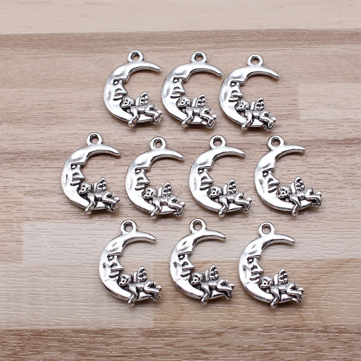 IFOCUS 10pcs/Lot Moon Angel Charms For DIY Jewelry Making Zinc Alloy 22x16mm/0.87x0.63inch