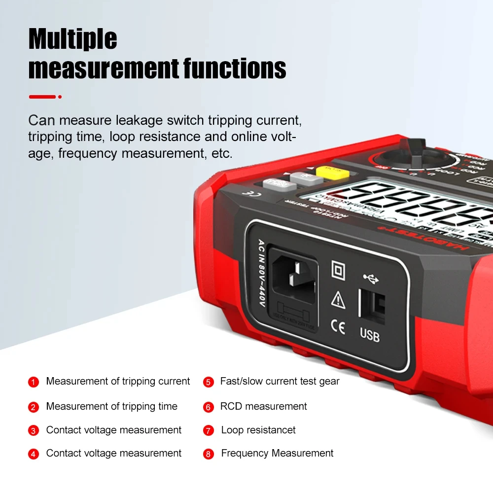 HT5910 Leakage Switch Tester LCD Digital Resistance Meter RCD/Loop Tester 1000 Data Storage Resistance Meter for Industrial