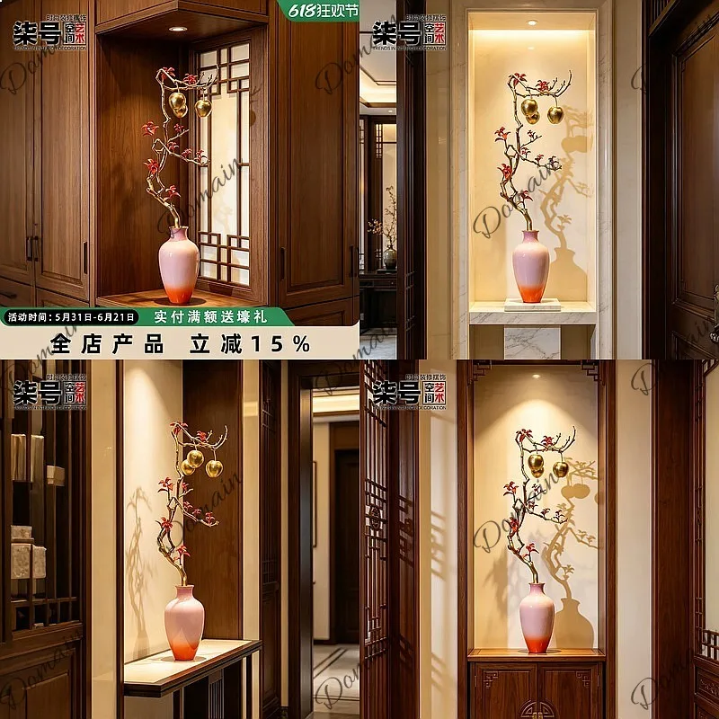 New Chinese Style Copper Corner Cabinet Vase for Living Room Hallway Tabletop Housewarming Gift