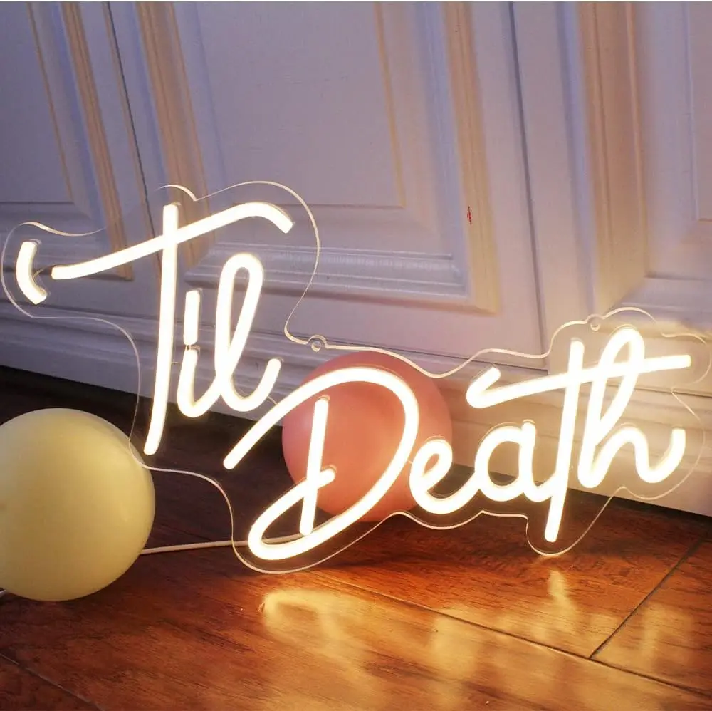 

Til Death LED Neon Sign Wedding Birthday Party Wall Decor Neon Light for Bedroom Living Room Anniversary Engagement USB Dimmable