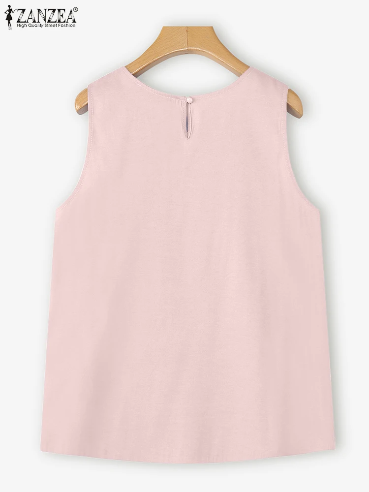 ZANZEA Moda Ricamo floreale Top Donna Senza maniche Carro armato Top 2025 Tees Tasche Estate Casual Allentato Camis Coreano Dolce Camicie