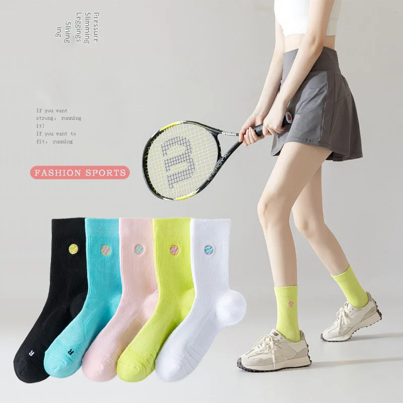 

Women Cartoon Tennis Embroidery Socks Soft Cotton Breathable Anti-slip Sports Socks Harajuku Kawaii Girl Fittness Socks