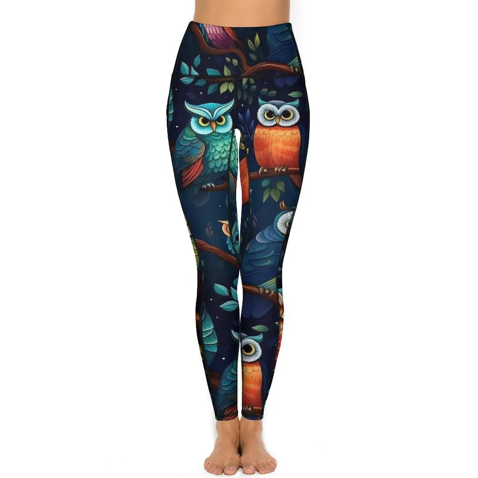 Cute Bold Owl Leggings Sexy Whimsical Animal Fitness Running Yoga Pants Push Up Stretch Sports Tights Pockets Elegant Leggins