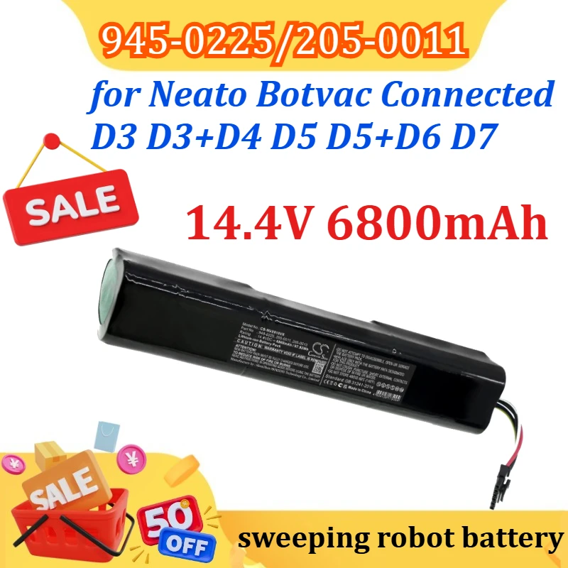 

14.4v 6800mAh for Neato Botvac Connected D3 D3+D4 D5 D5+D6 D7 Robotic Vacuum Cleaners Part Number 945-0225/205-0011