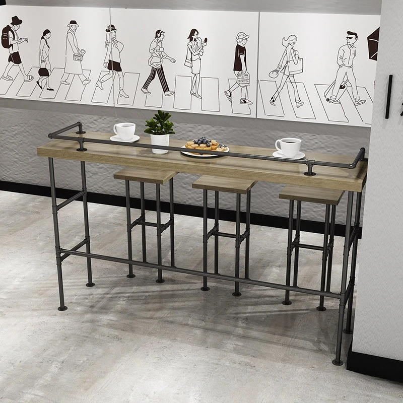 

Cross-border wholesale antique style bar table simple against the wall long strip high table milk tea shop bar cafe high table