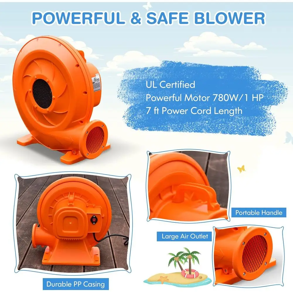 Dmuchane zjeżdżalnie wodne, dmuchane zamki do skakania dla dzieci z długimi zjeżdżalniami, ścianą do wspinaczki i dużym basenem, wodne karabiny i węże.