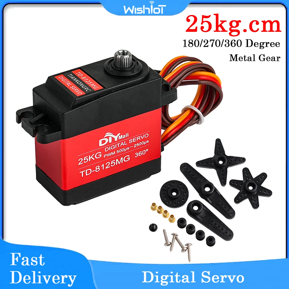 

25kg.cm Digital Servo Large Torque Metal Gear 360/270/180 Degree Waterproof for DIY Robot Robotic Arm RC Cars Model PWM