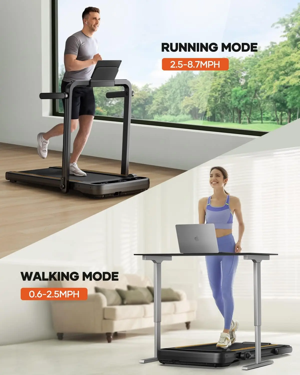 Compact Treadmill,2 in 1 Walking Pad & Jogging Machine for Home/Office,Dual LED Touch Screens Folding Under Desk Motorized Tread