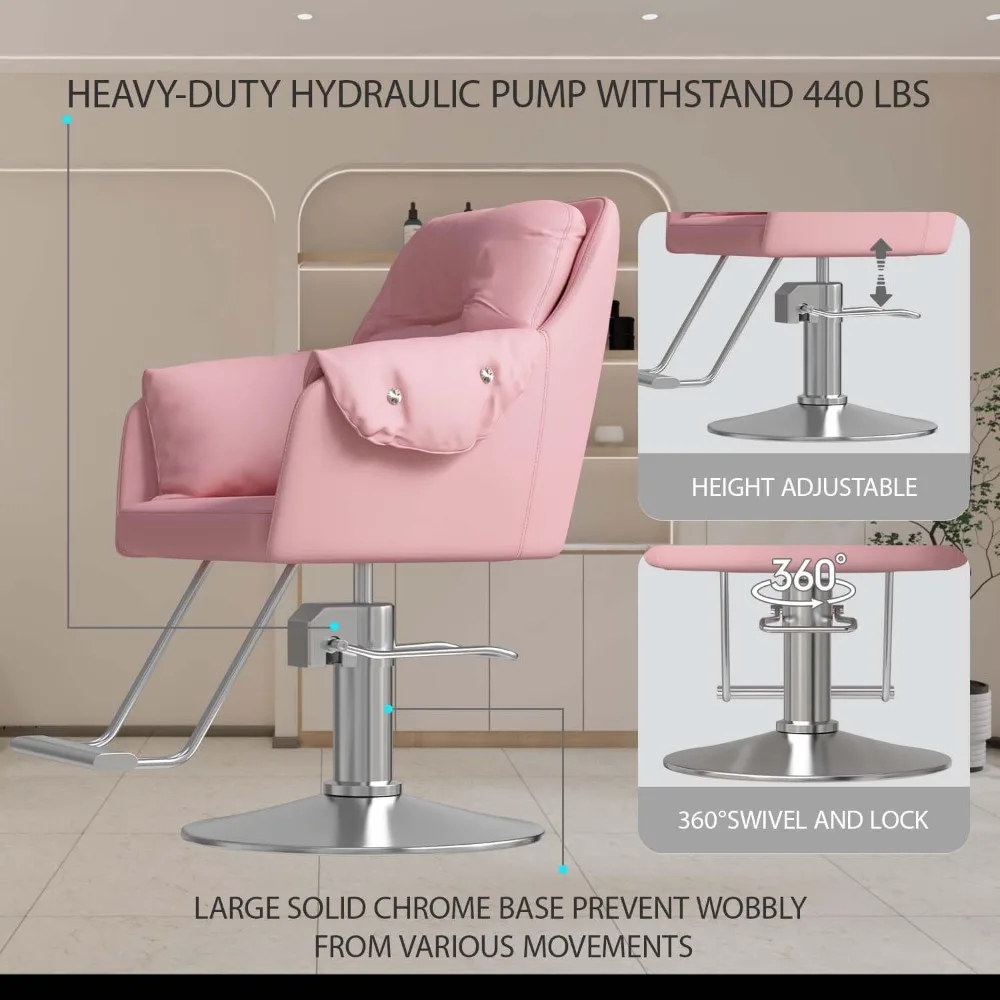 كرسي صالون مع مسند ظهر مريح، كرسي حلاق R مع ارتفاع قابل للتعديل ودوار دوار 360 درجة مريح #6