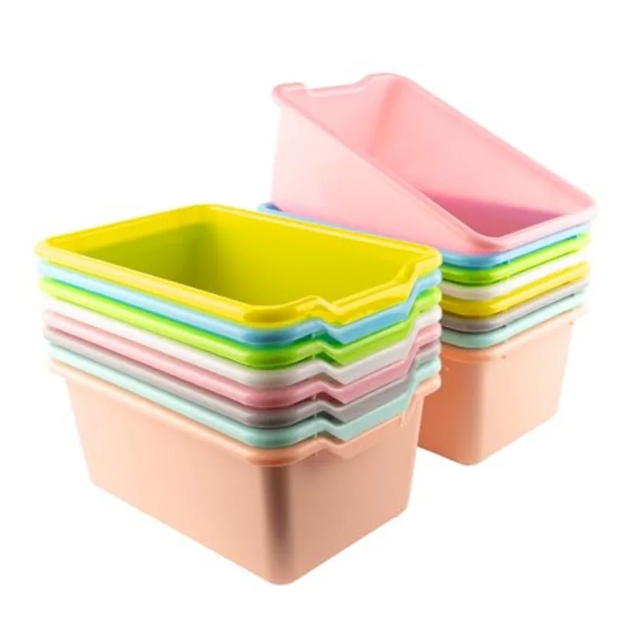 

16 Pcs Plastic Cubby Bins Bulk for home Organization Scoop Front Stackable Book Bins Toy Storage Tubs Containers for Library Of