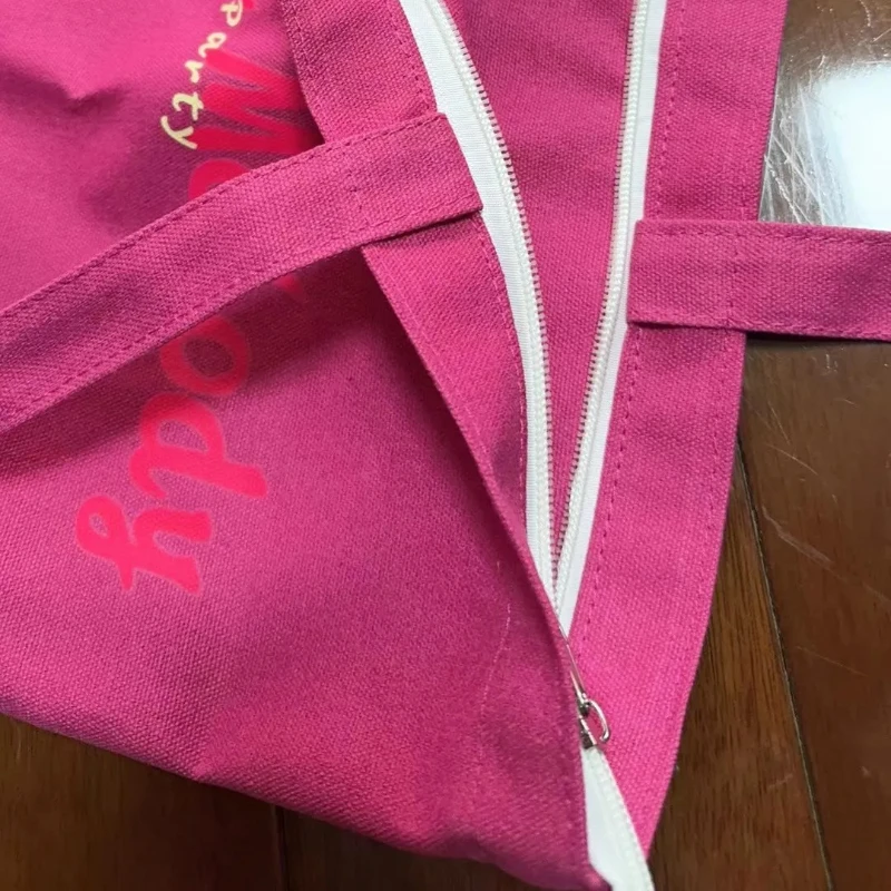 Versatile Simple One-shoulder Pink Letter Canvas Shopping Bag for Women with Large Capacity for Portable Shopping Storage