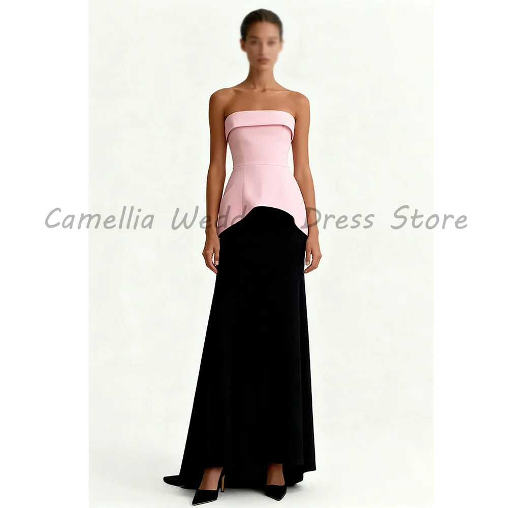 Strapless Evening Dress Folded Tube Top Peplum Waist Mermaid Skirt With Small Train Formal Prom Wedding Guest Party Gown