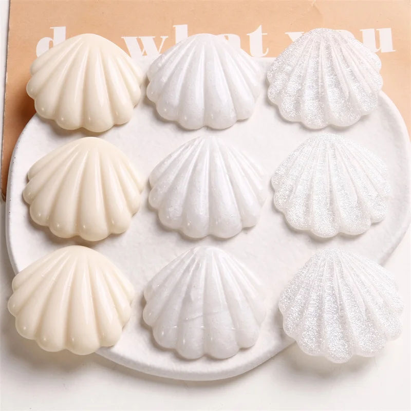 

Free shipping 50pcs/lot color print cartoon Scallop shape resin cabochon beads diy jewelry garment hair accessory
