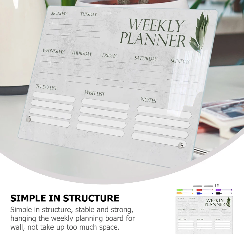 

Acrylic Note Board Clear Memo Planner Calendar Weekly Erasable Write Board Desk Fridge Dry 6 Pens 2 Nails Home Office School