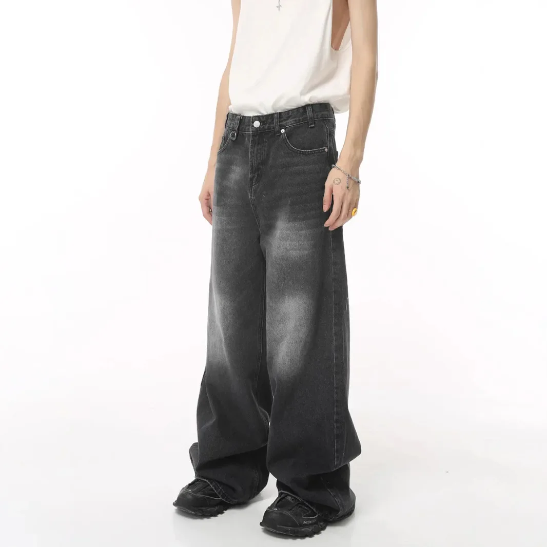 American Vintage New Fashion Men's Casual Trendy Simple Basic Loose Wide Leg Straight Denim Trousers Male Jeans Pants Clothes